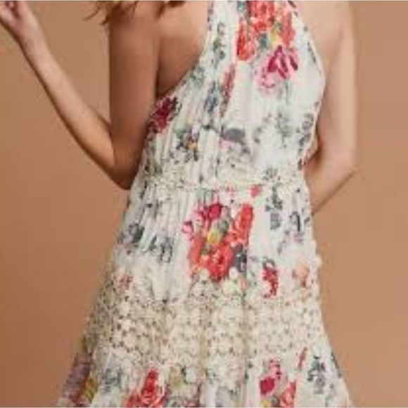 ANTHROPOLOGIE RANNA GILL Kalila Floral Women's Halter Lace Cottagecore Dress - Picture 3 of 12